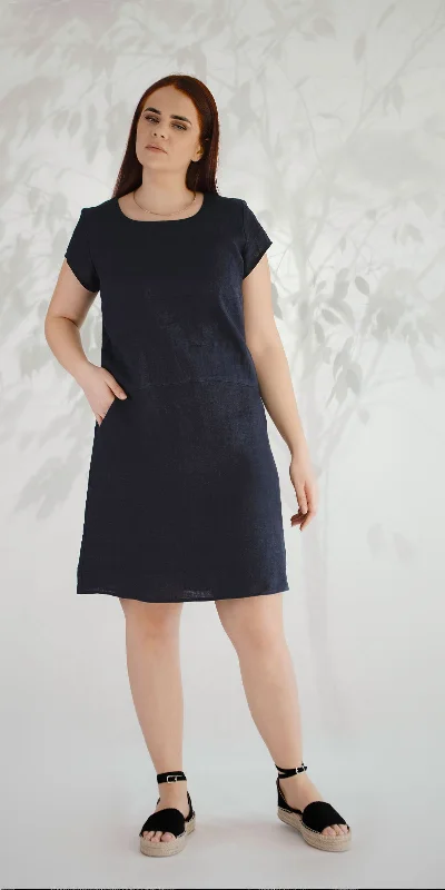 Dark blue linen dress Color block unclassified dresses