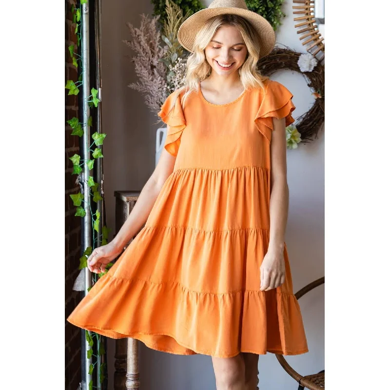 Tencel Flutter Sleeve Tiered Dress Boho unclassified dresses