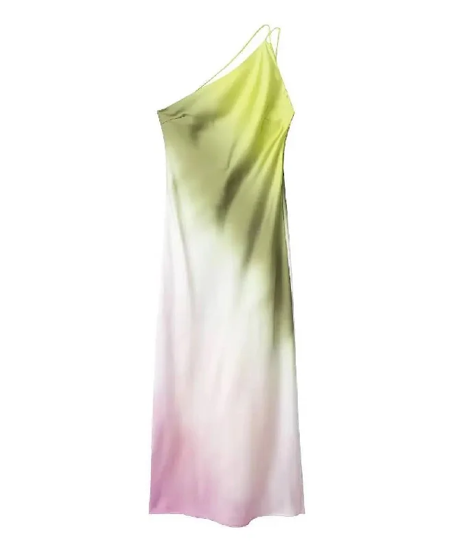 Tie Dye Asymmetrical Strapped Satin Dress Women's unclassified dresses