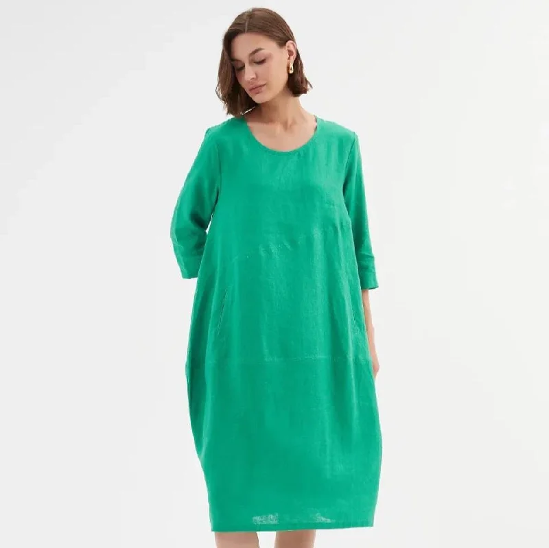 Tirelli Diagonal Seam Linen Dress- Cool Green Short unclassified dresses