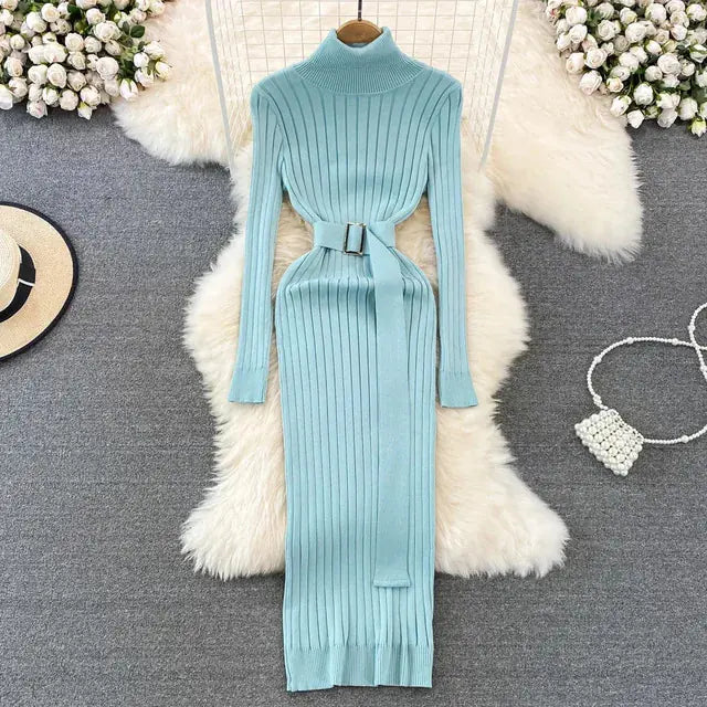 Turtleneck Sexy Wrap Hips Knitted Dresses Street style unclassified dresses