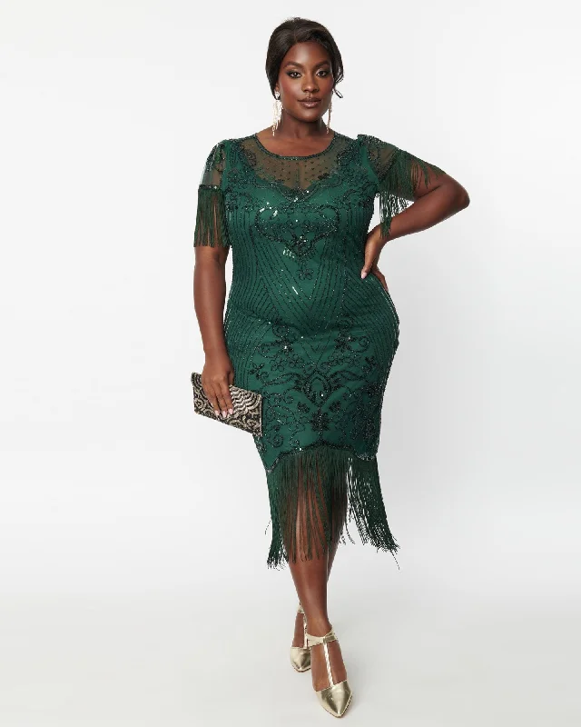 Unique Vintage 1920s Emerald Beaded Nadine Flapper Dress | Green Bodycon unclassified dresses