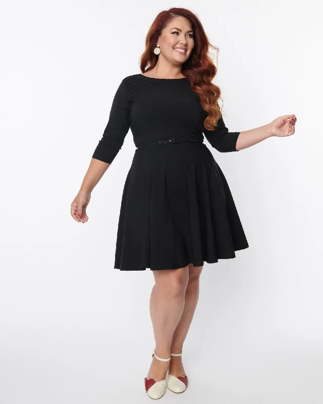 Unique Vintage Black Stephanie Fit & Flare Dress | Black Sexy unclassified dresses