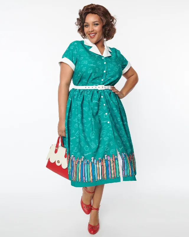 Unique Vintage Green Classroom Alexis Swing Dress | Green Vacation unclassified dresses