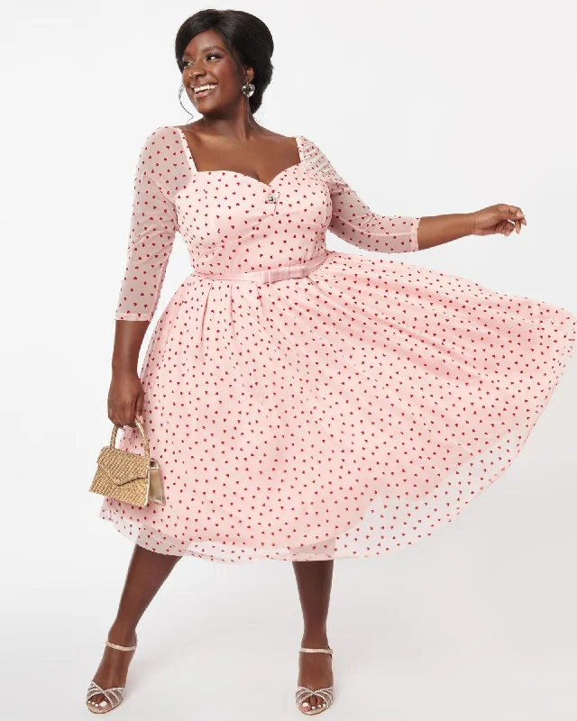 Unique Vintage Pink & Red Hearts Lamar Swing Dress | Pink, Polka Dot Gothic unclassified dresses