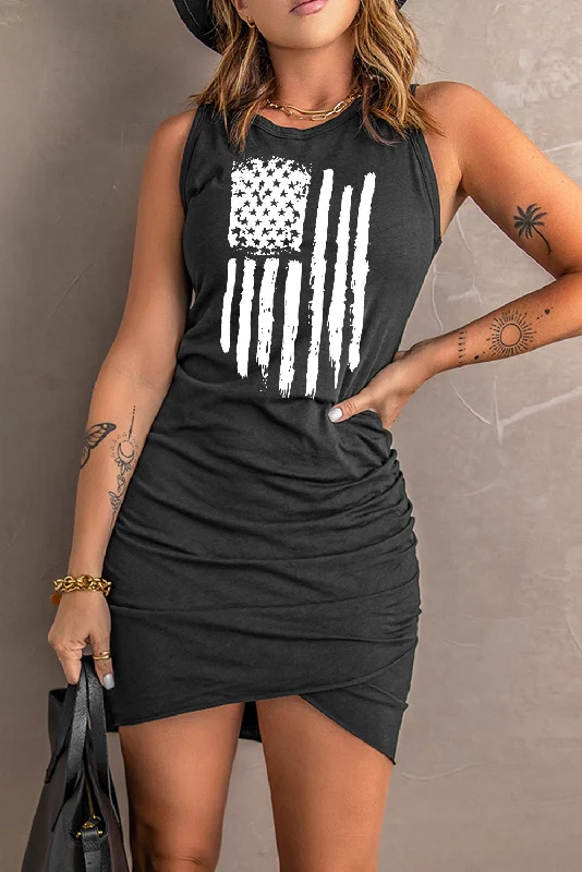 US Flag Graphic Tulip Hem Ruched Sleeveless Dress Ruched unclassified dresses