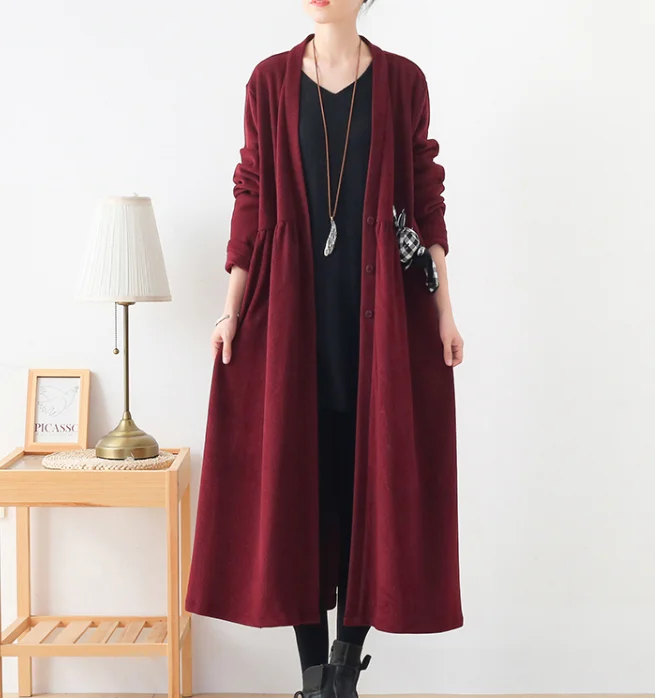 V Neck Corduroy Buttons Dresses Loose Winter Autumn Dresses Casual Women Dresses ZRL97213 Vacation unclassified dresses