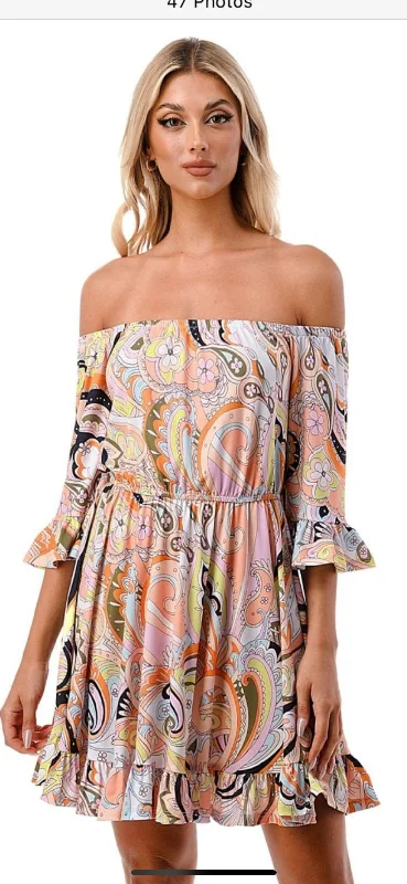 VAVA ANNA OFF SHOULDER DRESS IN PASTEL PAISLEY Trendy unclassified dresses