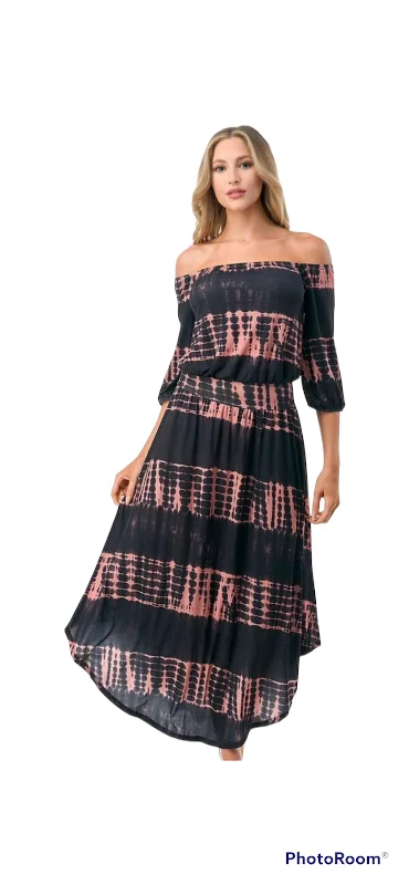 VAVA FRANCES OFF SHOULDER DRESS IN BLACK RUST TYE DYE Comfortable unclassified dresses