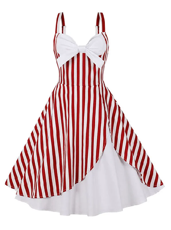 Women 1950s Vintage Sweetheart Striped Rockabilly Swing Dress with Straps Travel unclassified dresses