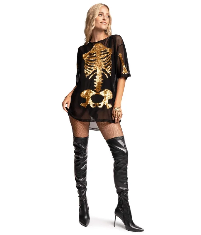 Gold Skeleton Mesh Costume Dress Denim unclassified dresses