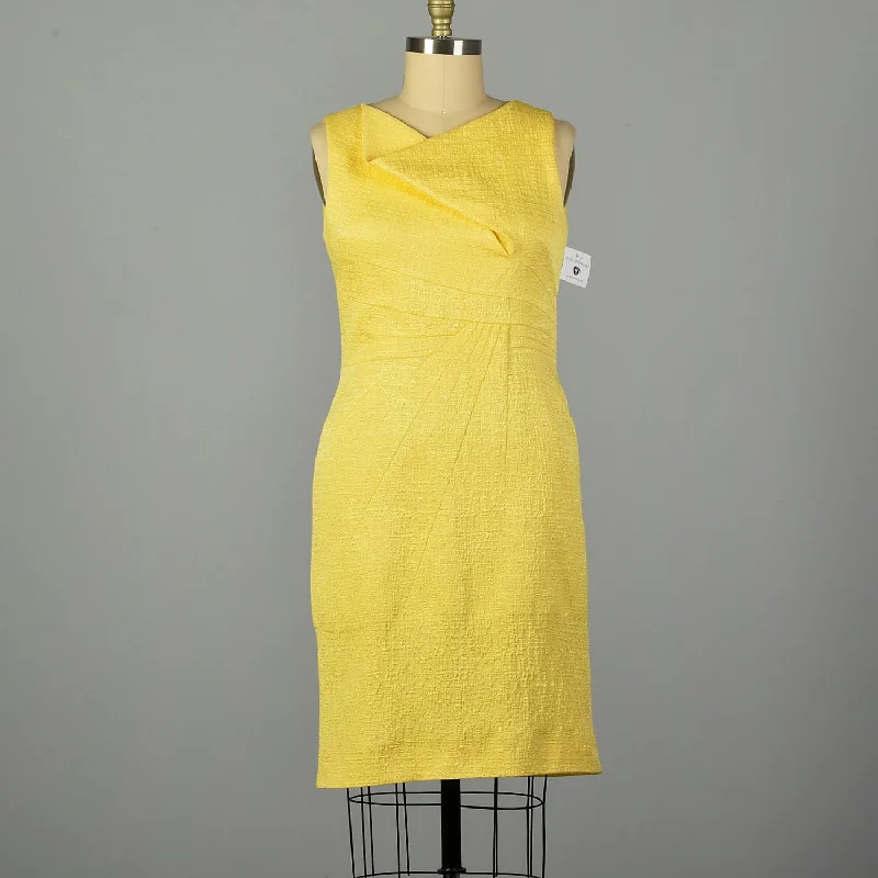 XL 2000s Oscar de la Renta Yellow Fitted Sheath Sleeveless Asymmetrical Dress Beaded unclassified dresses