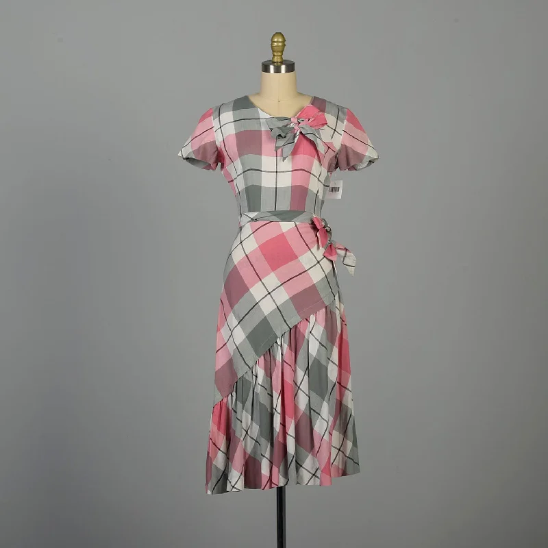 XS 1950s Dress Pink Plaid Cotton Sanforized Day Dress Bright color unclassified dresses