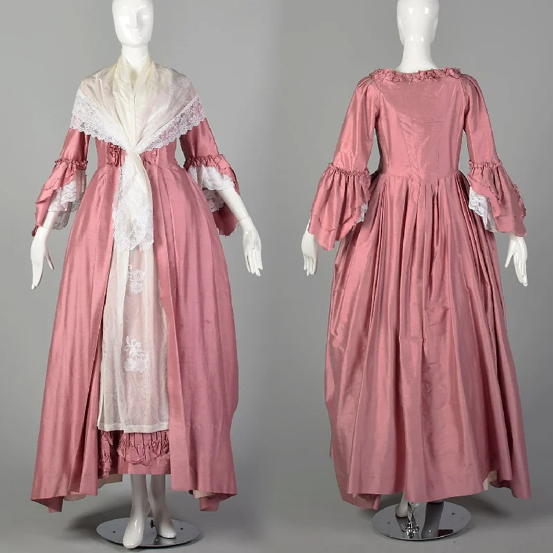 XS Reproduction 1780s Robe A L'Anglais Dress Box Pleat Embroidered Petticoat 5pc Repro Gown Ruffled unclassified dresses