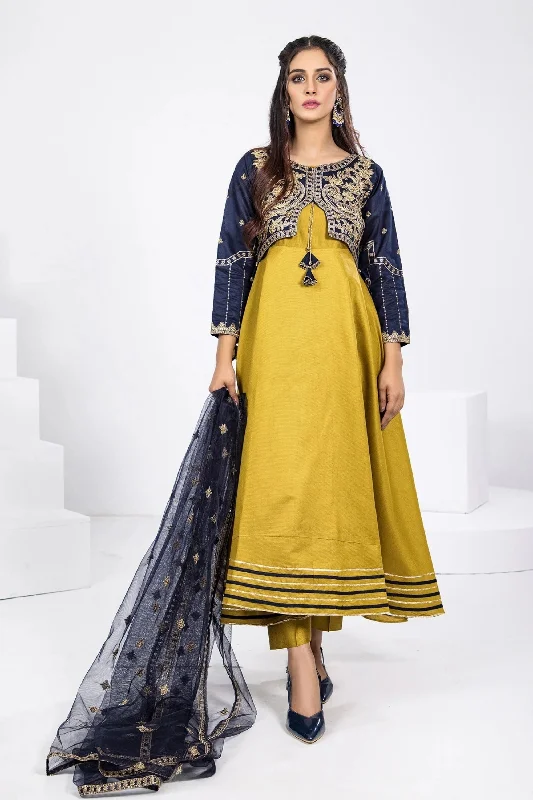 Yellow Blue Katan Frock Outfit Off-shoulder unclassified dresses