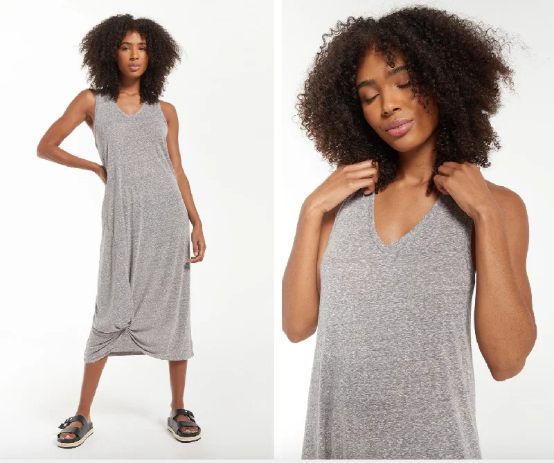 Z SUPPLY REVERIE KNOT TRIBLEND DRESS IN BLACK AND HEATHER GREY Party unclassified dresses