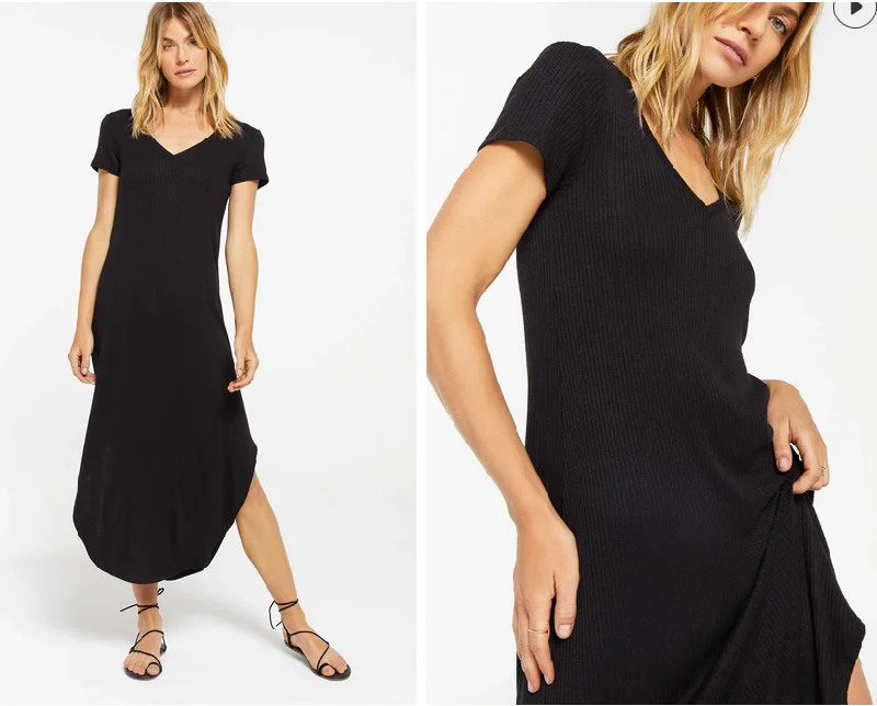 Z SUPPLY Reverie Rib Dress IN BLACK Minimalist unclassified dresses