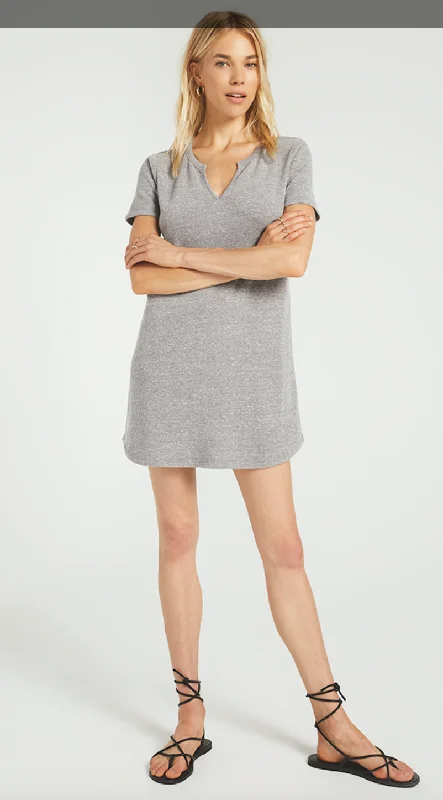 Z SUPPLY SPLIT NECK TRIBLEND DRESS IN HEATHER GREY Earthy tone unclassified dresses