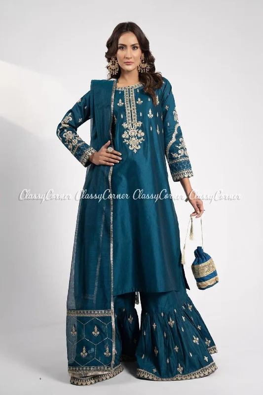 Zinc Katan Embellished Readymade Gharara Outfit Smocked unclassified dresses