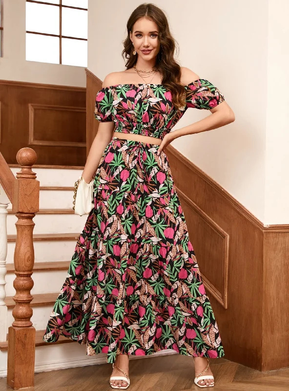 Fashion Bohemian Printed Top and Long Skirt Suit Maxi Skirt Style