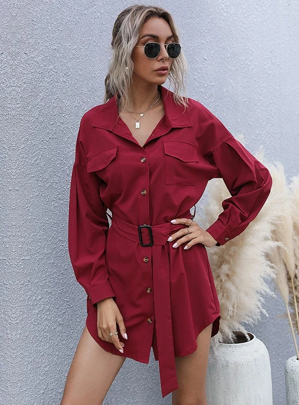 Retro Long Sleeve Shirt Lapel Lace-up Shirt Full Maxi Skirt