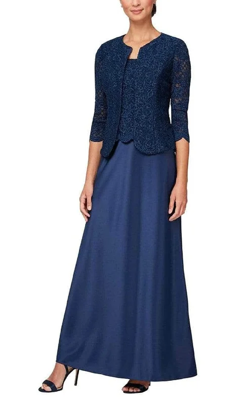 Alex Evenings 81122326 - Lace Top Long Dress With Jacket Lace Fit-and-Flare