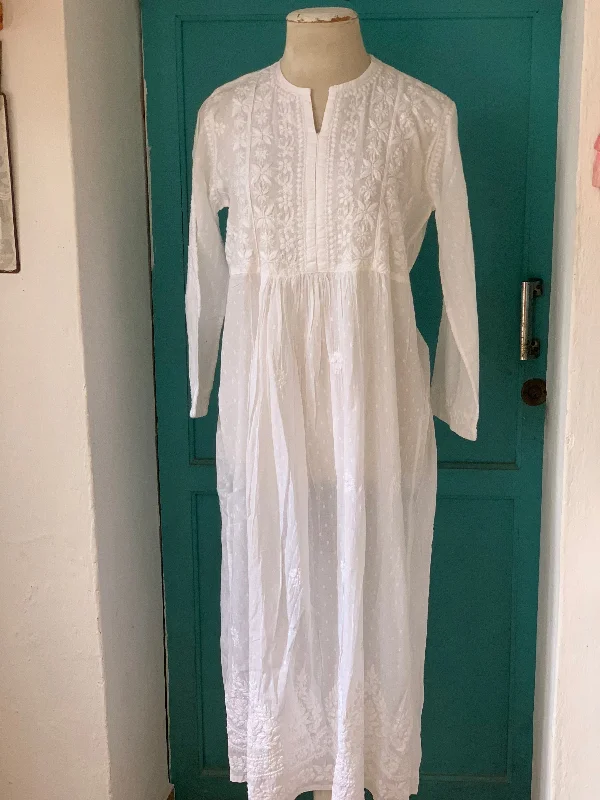 Anarkali  special long boho Ibiza tunica dress with lace white ibiza long cotton dress with hand embroidery Casual Lace Dress