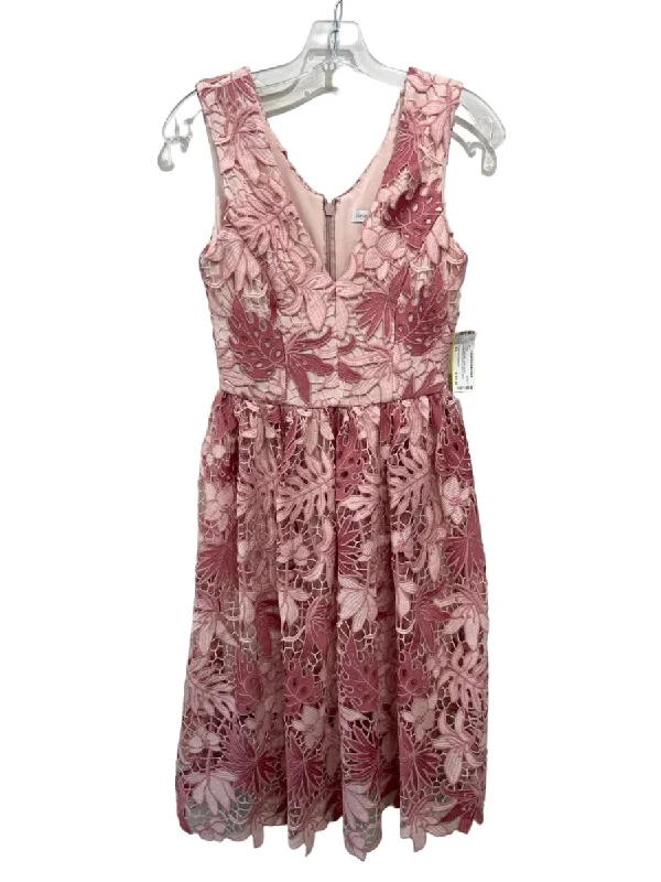 Dress the Population Size XS Pink Polyester Lace Overlay Sleeveless Leaves Dress Lace Dress Modern