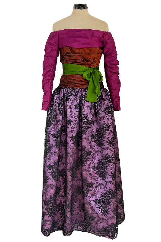 Extaordinary Fall 1990 Yves Saint Laurent Haute Couture Look 126 Purple & Bronze Silk & Lace Dress Elegant Lace Dress