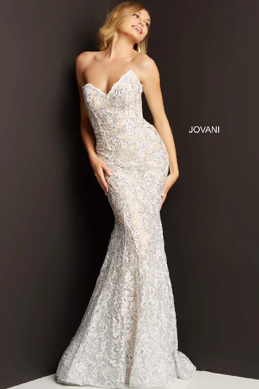 Lace Strapless Mermaid Dress by Jovani 08215 Lace Dress Accent