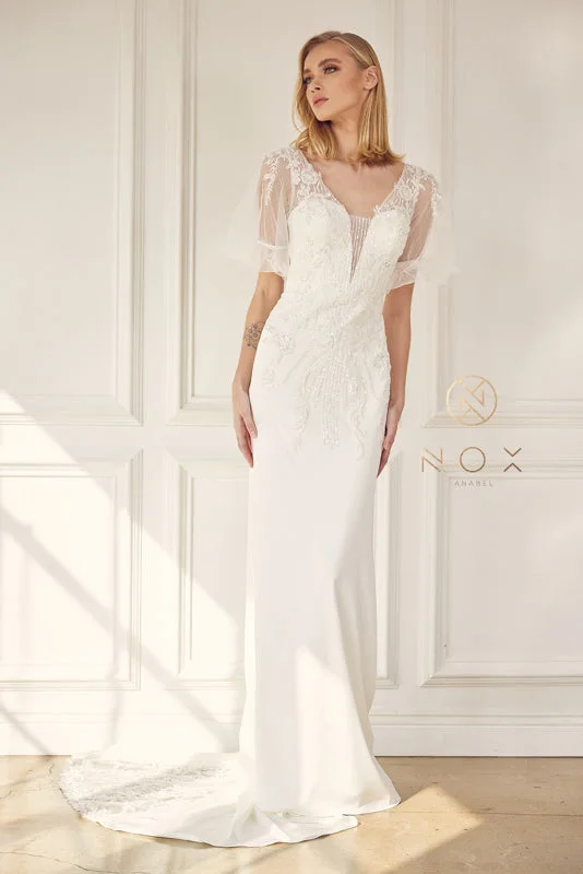 Nox Anabel JE927: Enchanting Bridal Gown with Intricate Lace and Sheer Elegance Lace Dress Casual