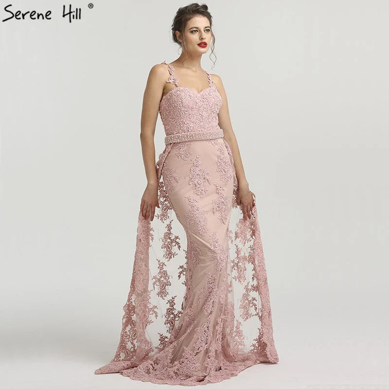 On Sale no return no refundSale Shoulder Strap Lace Evening Gowns Pearls Beading Mermaid LA6226 Lace Dress Appeal