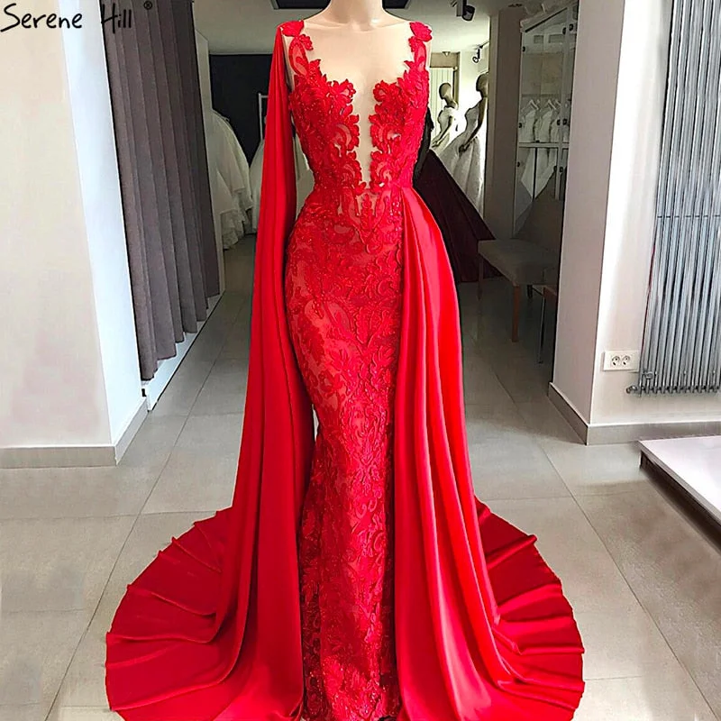 On Sale no return no refundSale Sleeveless Red Evening Dresses Beading Lace Mermaid Formal LA6603 Lace Dress for Women