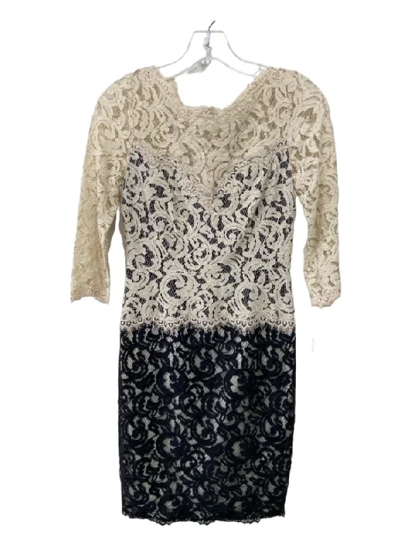 Tadashi Shoji Size 4P Cream & Black Cotton Blend 3/4 Sleeve Lace Overlay Dress Light Lace Dress