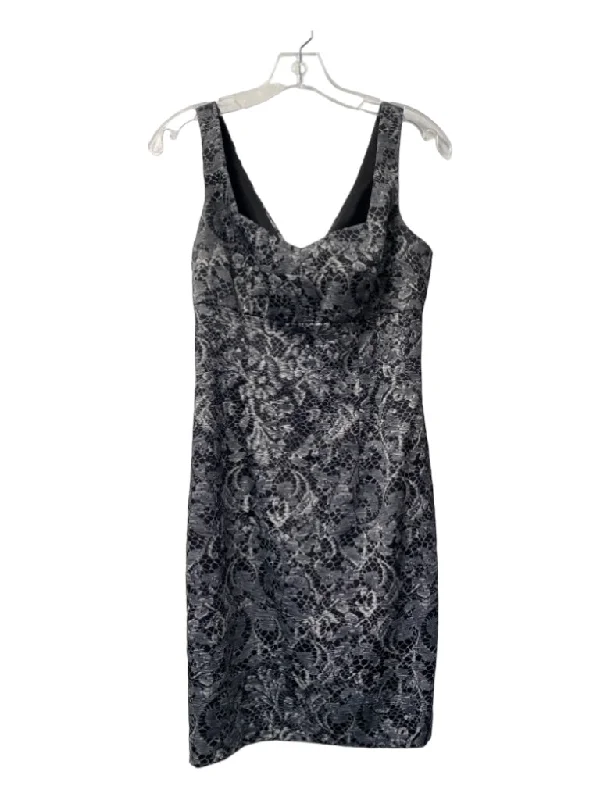 Trina Turk Size 2 Black & Gray Polyester Sweetheart Neckline Lace Print Dress Lace Dress Formal