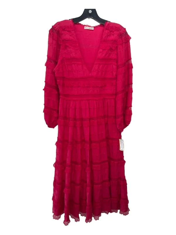 Ulla Johnson Size 4 Magenta Cotton & Viscose Blend V Neck Lace Tiered Dress Lace Dress Lace