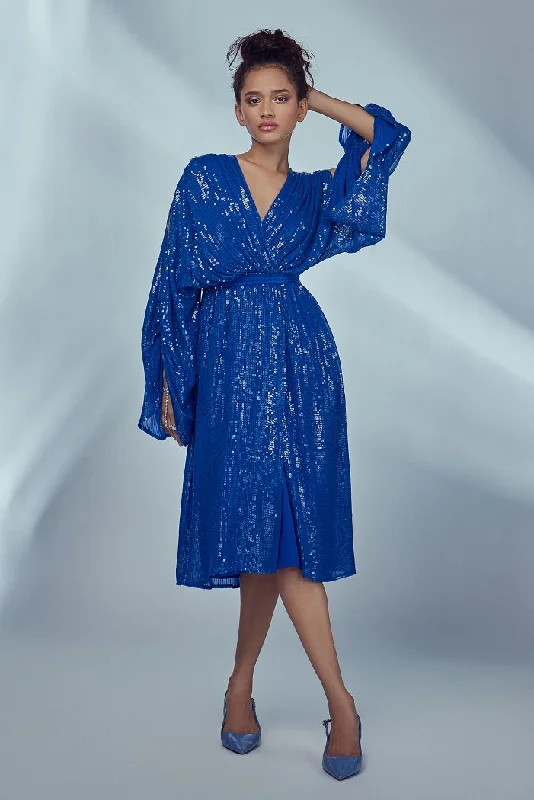 Cobalt Blue Sequin Kimono Dress Black Sequin Gown