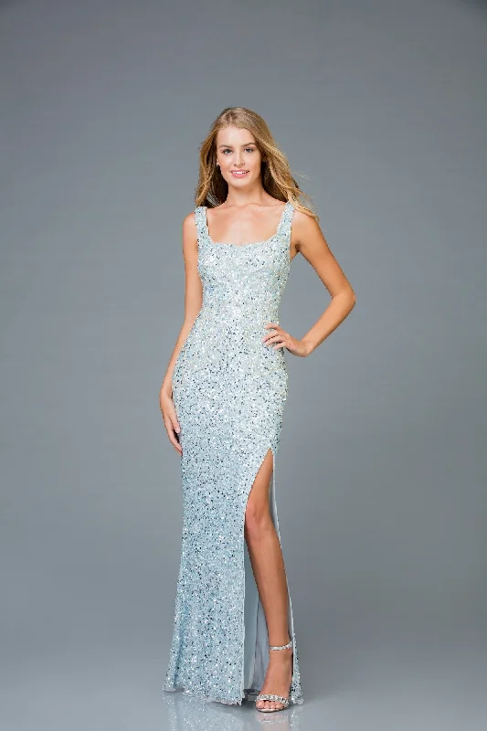 Full Sequined Sheath Dress With Slit By SCALA -48961 Ruffled Sequin Dress