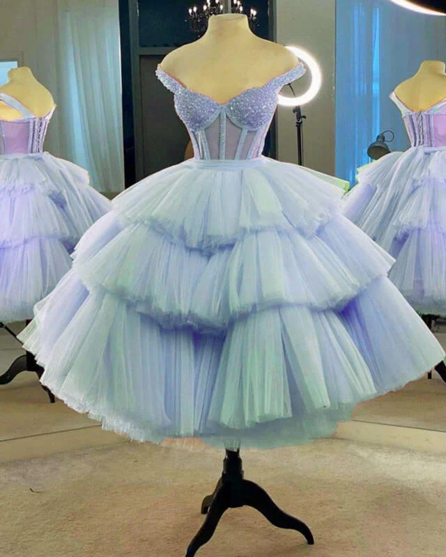 Ball Gown Pearl Corset Tulle Layered Dress Short Tulle Dress