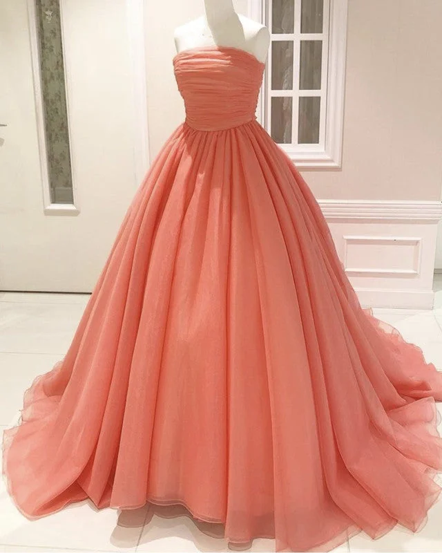 Pleated Tulle Bow Back Ball Gown Dresses Strapless Tulle Dress Puff