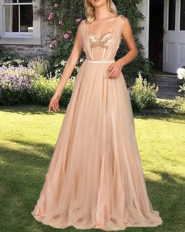 Nude Sweetheart Corset Tulle Prom Dress Tulle Dress Silhouette