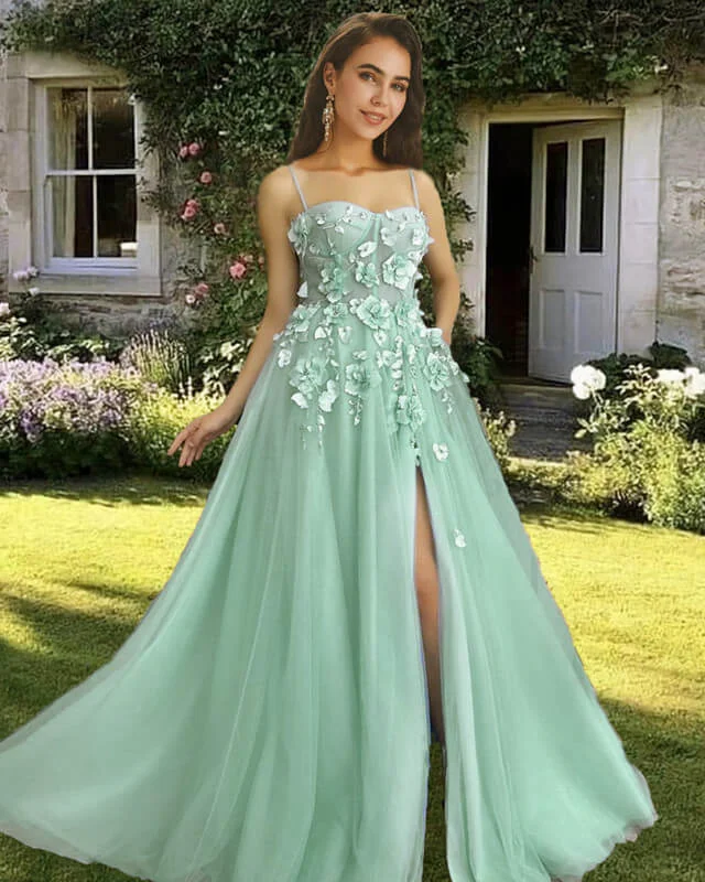 Light Green 3D Flowers Tulle Corset Dress Tulle Dress Trend