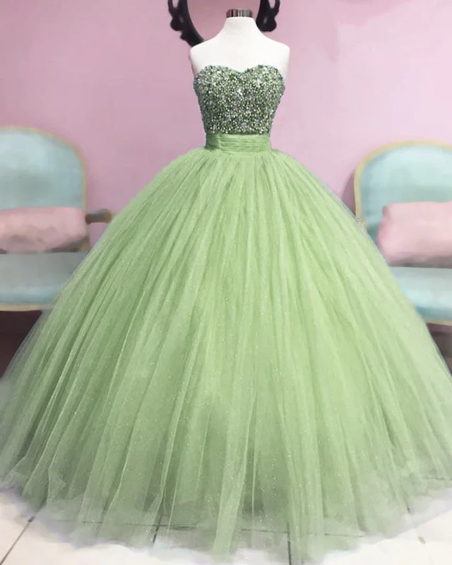 Fully Beaded Sweetheart Tulle Ball Gown Tulle Dress Outfit