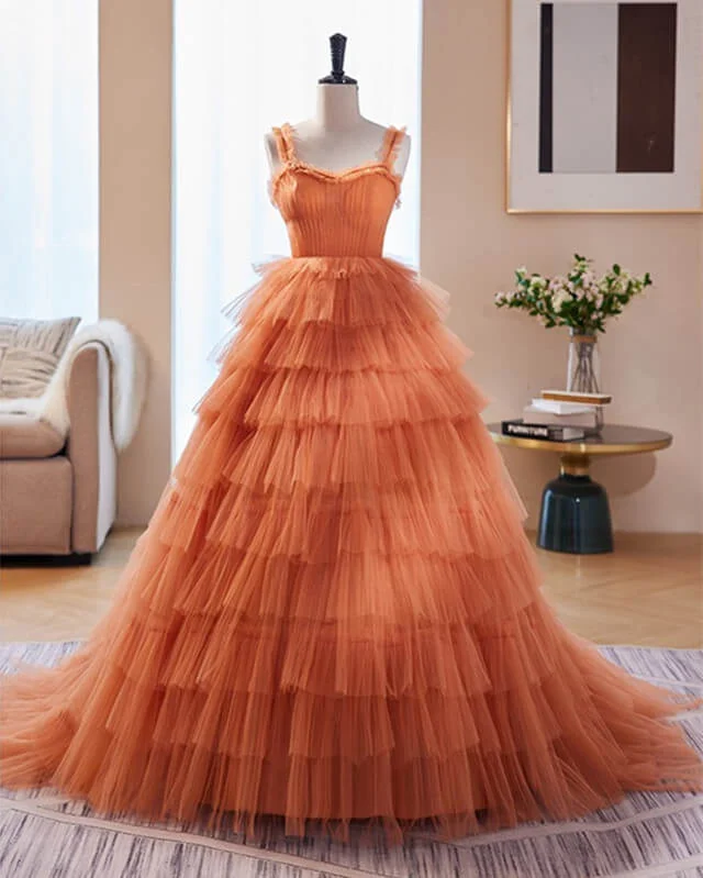 Orange Tulle Ruffles Ball Gown Corset Dress Pink Tulle Dress