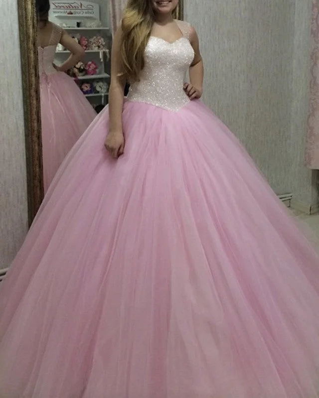 Tulle Princess Quinceanera Dresses Sequins Beaded Sweetheart Corset Tulle Dress Silhouette