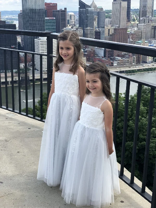 Other Flower Girl Dress with Soft Tulle / Silver Sequin Tulle Midi Dress