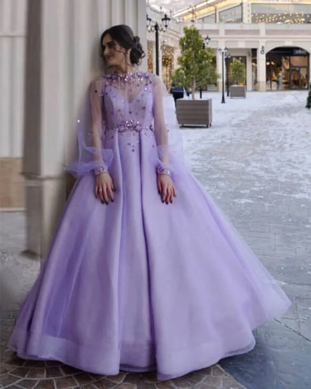 Lavender Tulle Ball Gown Dresses With Embroidery Beaded Tulle Dress Twirl