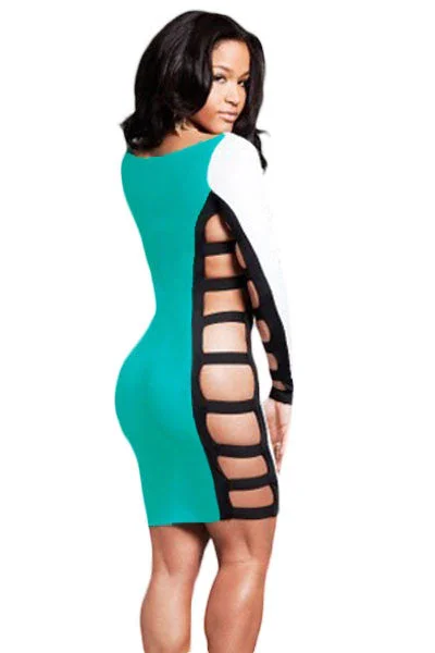 Long Sleeve Sided Slits Bodycon Dress Strappy Bodycon Dress