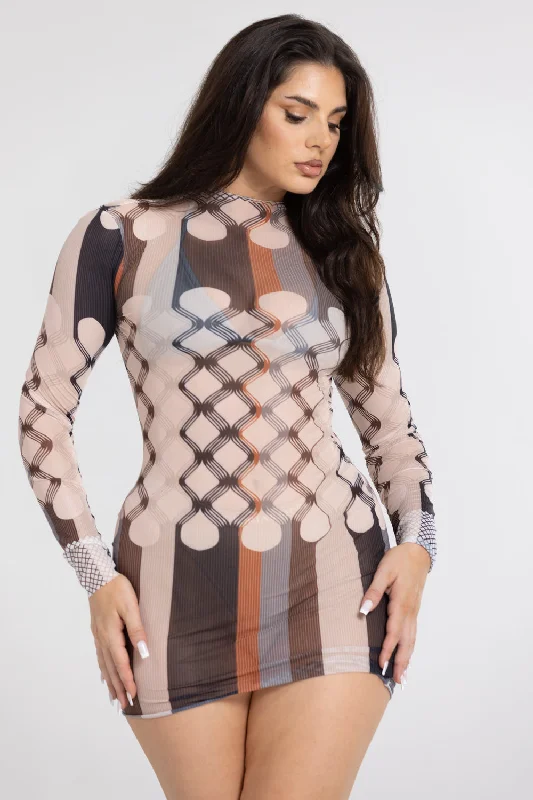 MESH LONG SLEEVE BODYCON DRESS Formal Bodycon Dress