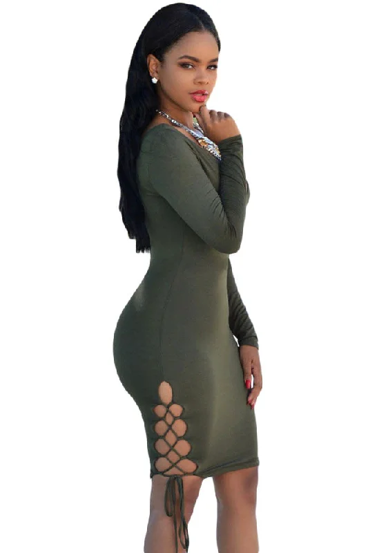 Oliver Green Sexy V Neck Lace Up Sides Bodycon Dress Bodycon Gown Chic